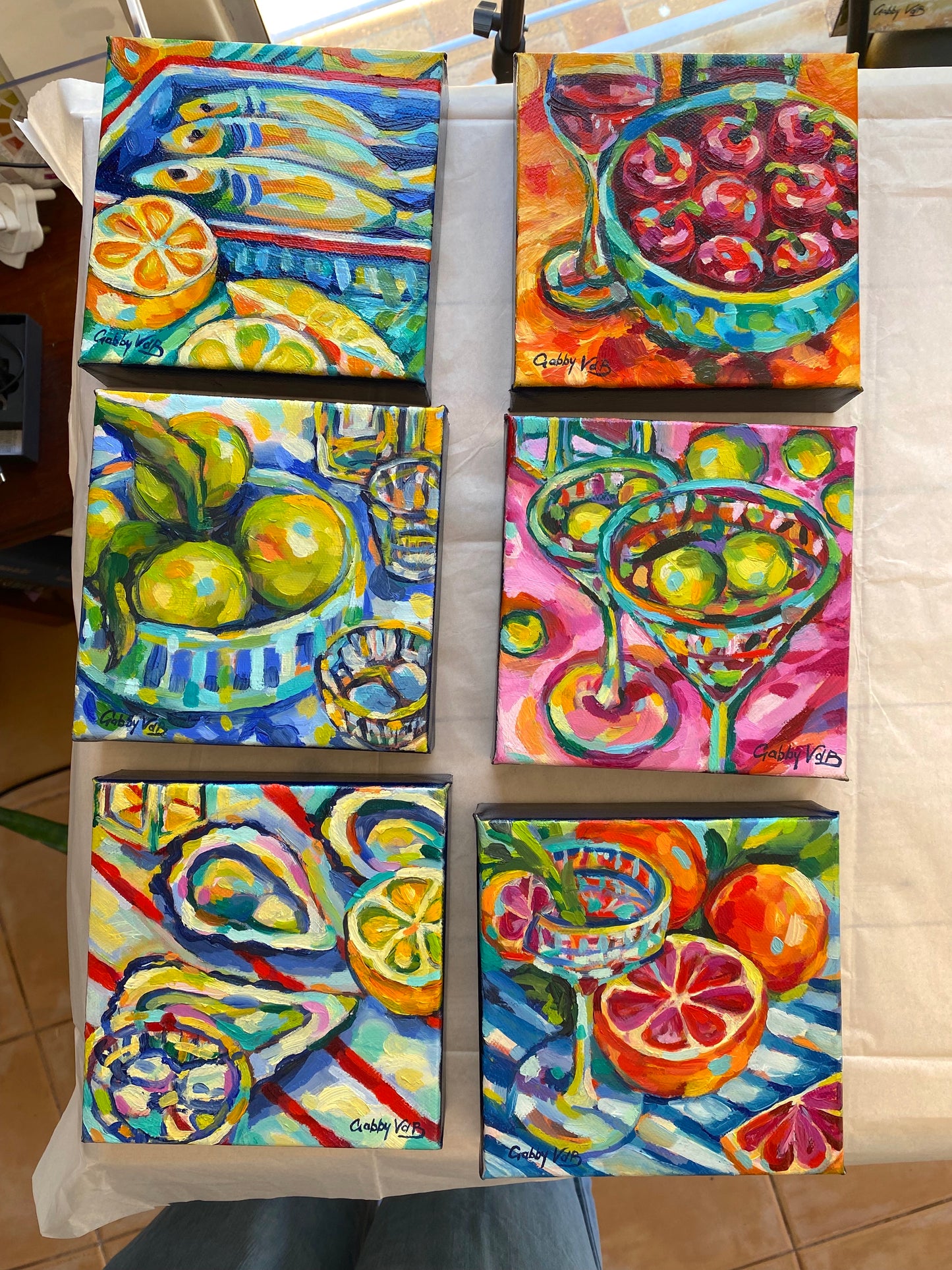 Detail of Martinis and Olives original oil painting on stretched canvas by Cape Town artist Gabby VdB