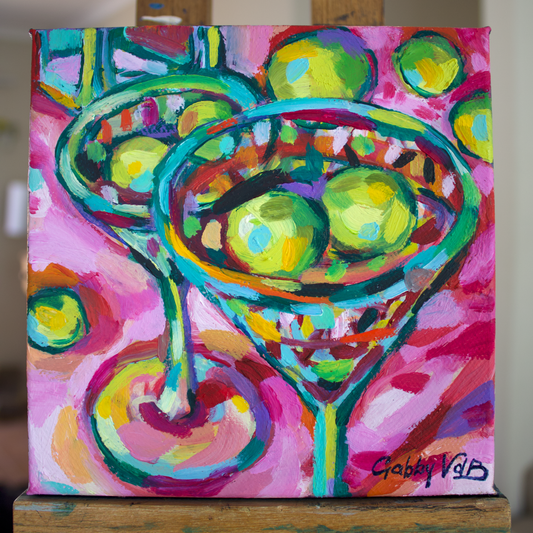 Martinis and olives original oil painting by South African artist Gabby VdB — Tablescapes Collection