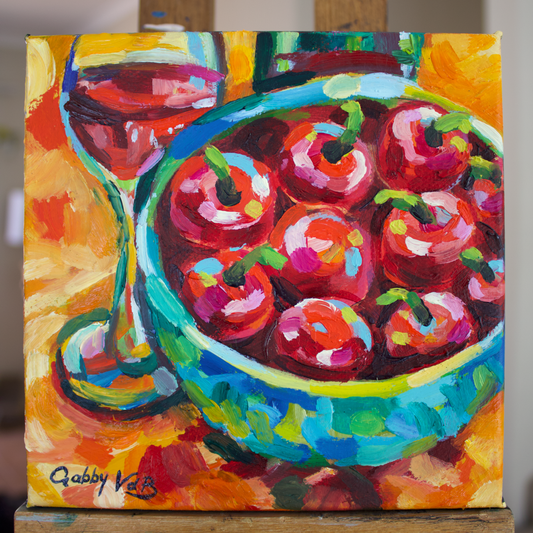 Red Wine & Cherries | Original Oil Painting